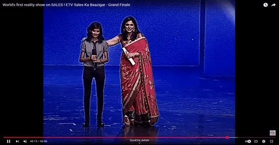 ETV Sales Ka Baazigar episode with host Richa Anirudh on stage