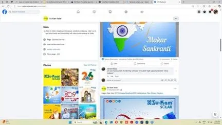 Su-Kam Solar's Facebook page with product posts and festive graphics
