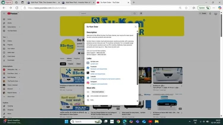 The Su-Kam Solar YouTube channel founded by Kunwer Sachdev in 2009