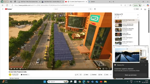 Su-Kam solar projects video on the YouTube channel