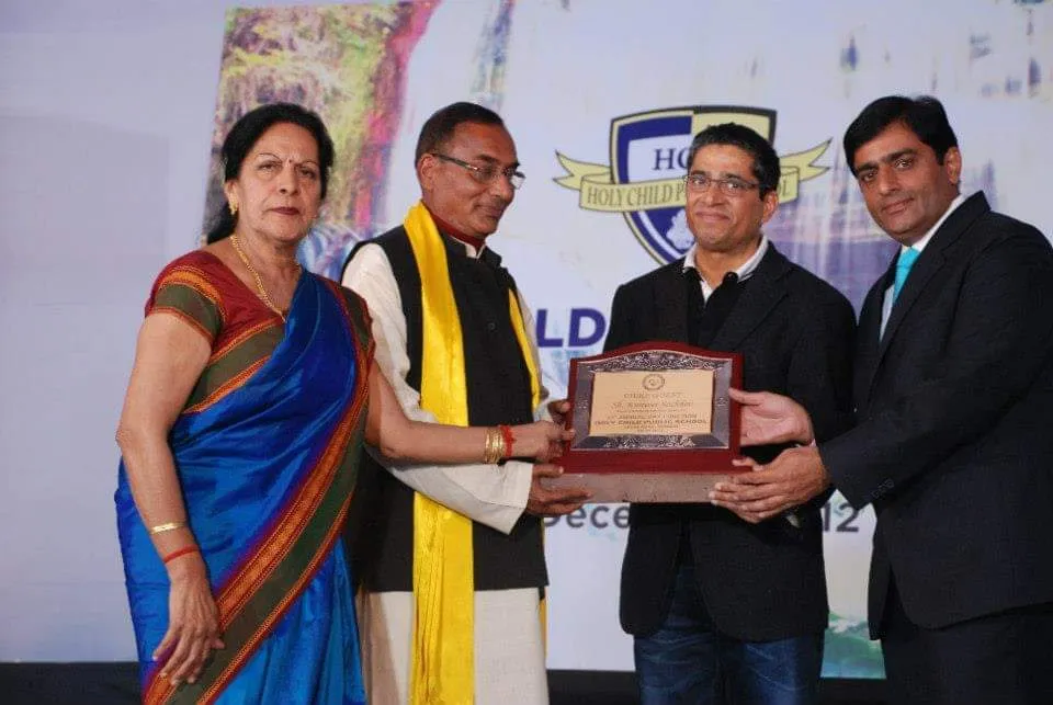Chief Guest plaque — Holy Child Public School honoured Mr Sachdev as guest, not as award winner, December 2012