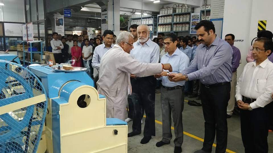 Pooja inauguration of Su-Kam's first DC-motor lab in India for the e-rickshaw project, with Kunwer Sachdev and Mr. Deepak Singh