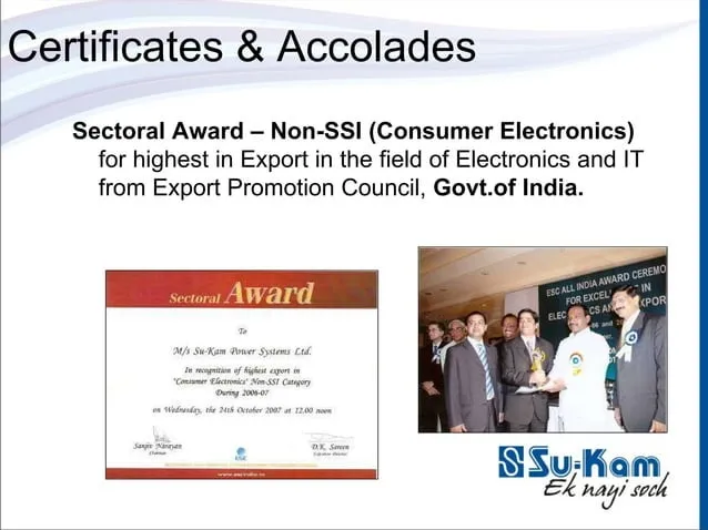 Sectoral Export Award — Mr Sachdev receiving the trophy on stage, ESC ceremony, October 2007