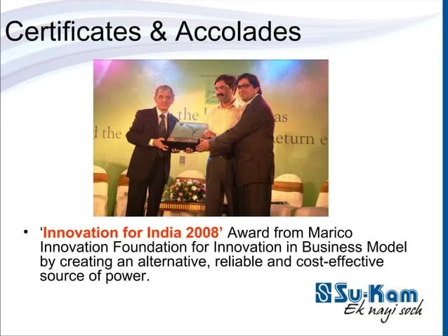 Marico Innovation Foundation — Innovation for India award presented to Su-Kam