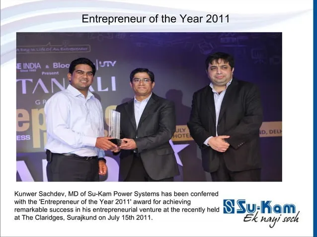 Entrepreneur of the Year 2011 — Mr Sachdev receiving the trophy at The Claridges, Surajkund