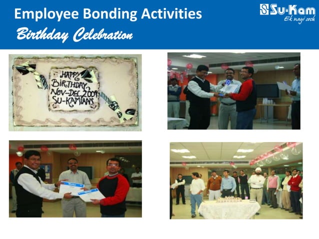 Su-Kam birthday celebration with cake cutting, gift presentation and group photographs with the message Happy Birthday Nov-Dec 2009 Su-Kamians