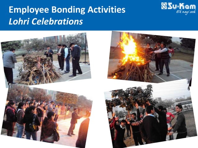 Su-Kam Lohri Celebrations with employees gathered around a bonfire