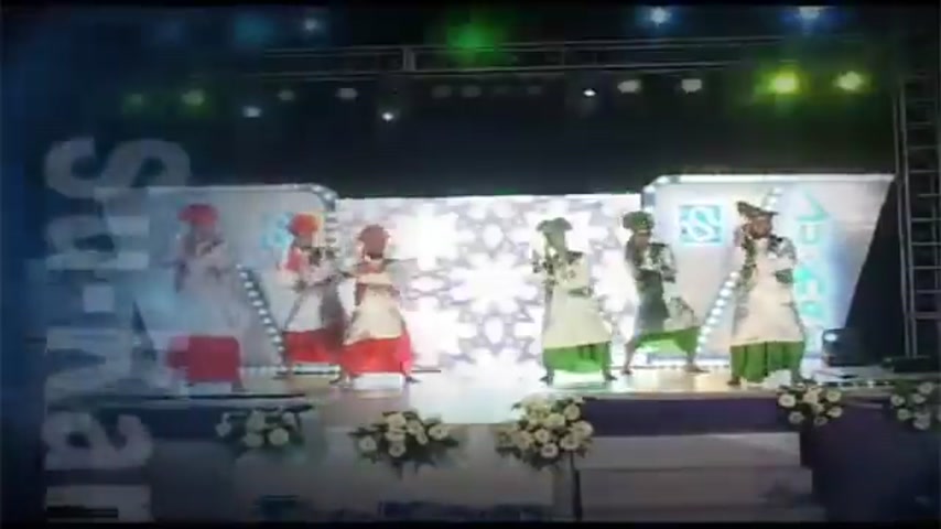 Bhangra dancers performing on stage at Su-Kam Family Day under coloured lights